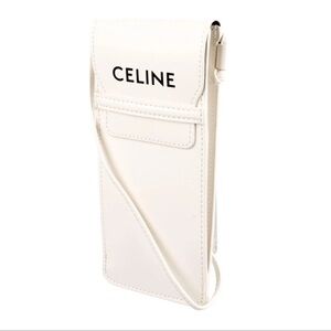 CELINE White Leather Logo Sunglasses Case Shoulder Bag Authentic Unisex
